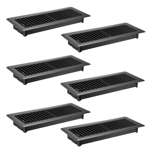 Sumnacon Pack of 6 Floor Vent Covers Metal Floor Register 4 x 12 Inch Heavy Duty Floor Vents with Adjustable Air Supply Lever, Walkable Black Vent Covers for Home Floor, FR-002