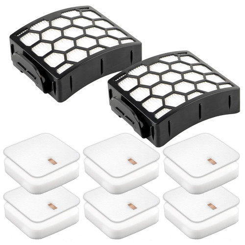(8 Pack) 2 Hepa Filters + 6 Foam Filters Compatible With Shark LA502, LA322, LA702, LA502, LA301, LA300, LA455, LA702 Rotator Lift-Away ADV DuoClean PowerFins Upright Vacuum Replacement Filter