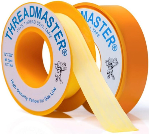 TAPEWELL Yellow Gas Pipe Thread Sealant Tape - 1/2" Width, Pack of 2