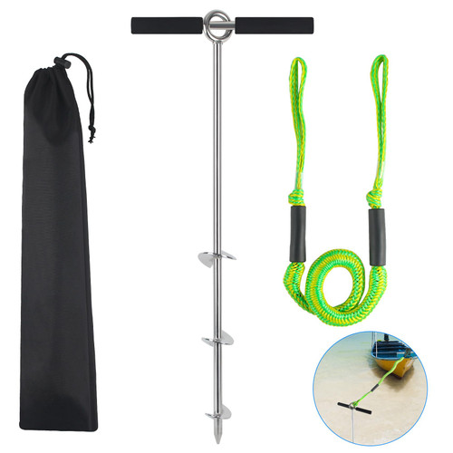 36" Sand Anchor,316 Stainless Steel Shallow Water Sand Anchor with Ground Anchor Screw Auger,Boat Sand Anchor with Removable Handle,for Boats, Jet Skis, PWCs, Pontoon,Include Bungee Line