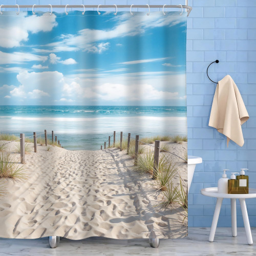 Beach Coastal Ocean Shower Curtain Set Seaside Seashore Sea Bathroom Decor