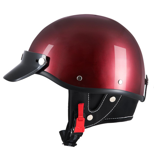 SanQing Retro Open Face Half Motorcycle, Cruiser Helmets-DOT (Red, XL)