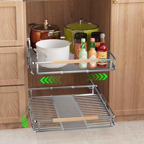 SOFRON Expandable Pull-Out Cabinet Drawers, Slide-Out Shelves, Large 2 Pack