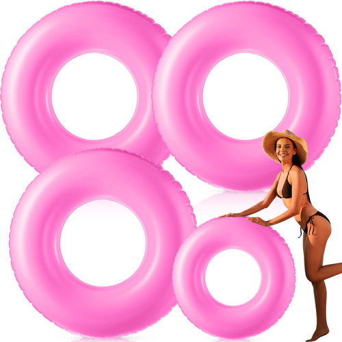 Gemscream 2 Pcs Jumbo Inflatable Pool Float 47.24 Inches Swimming Ring Pool Floats White Inflatable Float Tube for Adult Summer Vacation Beach River Bachelorette Wedding Party Supplies (Rose Red)