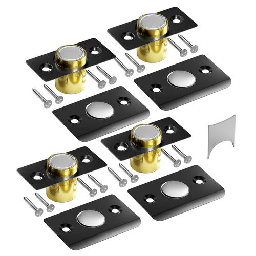 Tonitrui Upgraded Strong Magnetic Door Catch, Replacement for Traditional Door Ball Catch, Quite & Easy to Install, Use for Top of Door, Closet Door, 4 Pack, Black