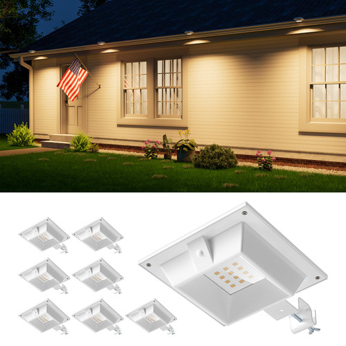 FALOVE 8 Pack Warm White Solar Power Gutter Mount Lights Outdoor Waterproof