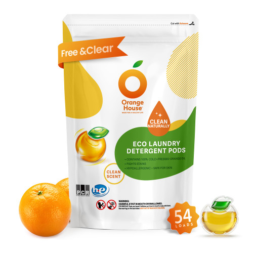 ORANGE HOUSE Laundry Detergent Pods, Plant Based, HE Compatible, 54 Count
