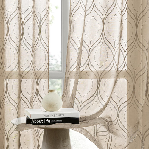 HOMEIDEAS Taupe Sheer Curtains, 52 x 84 Inches Long, 2 Panels