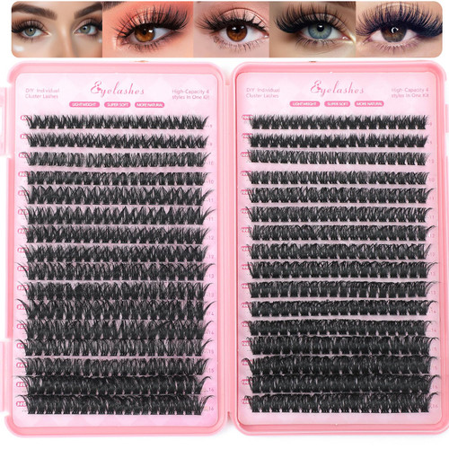 Manga Lash Clusters, 640 Pcs Eyelashes Clusters Extensions 9-16mm Individual Lashes D Curl Fluffy Wispy False Eyelashes Thin Band (80D&100D)
