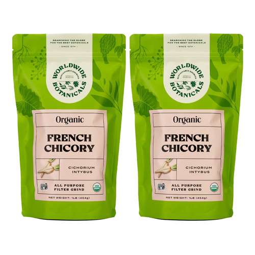 Worldwide Botanicals Organic French Chicory Root, 1 Pound - Brew Like Coffee, Blend Roasted Chicory Root With Coffee, Acid Free, Caffeine Free, Kosher, Pack of 2