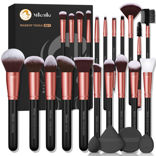 Makeup Brushes Set, Mlemle Professional 25 Pcs Makeup Kit, Include Foundation Powder Blush Concealers Eye shadows 21 Pcs Makeup Brushes and 2 Powder Puff, 2 Makeup Sponge(B01-RoseGold)