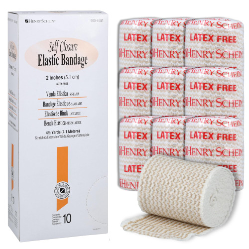 Henry Schein Elastic Bandage Wrap, 2" x 4.5 Yds, Tan, Self Closure, 10 Ct