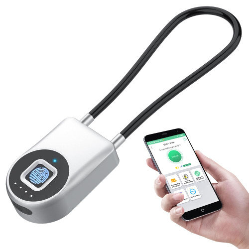 Fingerprint Padlock with 8.7" Cable, Smart Lock for Gym & School Locker