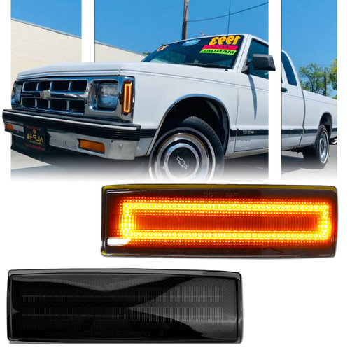GSOWO 2 PCS LED Side Marker Lights Assembly for 1983-1994 Chevy Blazer S10 GMC Jimmy S15, Front Side Indicator Fender Lamp, Smoked Lens Amber Turn Signal Side Replacement, Accessories