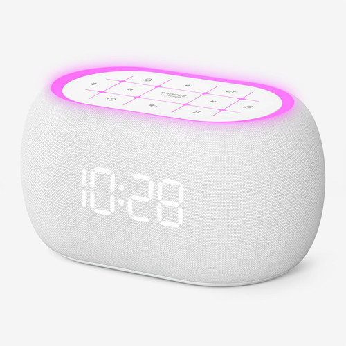 ANJANK White Noise Sound Machine Alarm Clock with Hi-Fi Bluetooth Speaker, 21 Soothing Sounds/7 Night Lights, 0-100% Dimmer/Sleep Timer/Volume Control, Soother for Adults Kids Sleeping, Bedroom, White