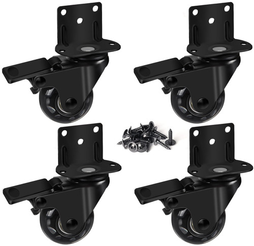 8T8 2" Side Mount Caster Wheels Heavy Duty Set of 4, L Shaped Plate Swivel Casters with Brakes, Silence Rubber Wheels for Furniture, Kitchen Cabinet, Baby Bed, Table, Loading Capacity 400 Lbs