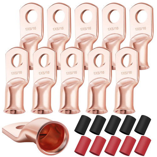 XHF 10PCS 1 AWG-5/16 Heavy Duty Battery Cable Lugs Shrink Tubing(UL)