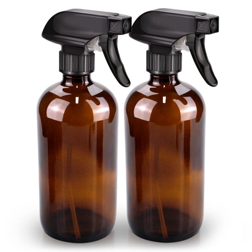 Bontip Glass Spray Bottle 16 oz for Cleaning, Plants (2 Pack, Amber)