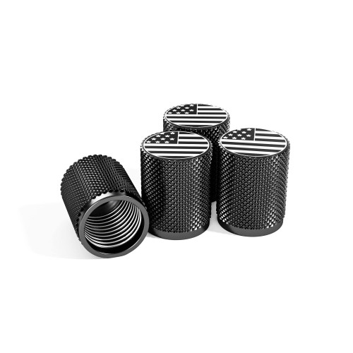 STEEL HAWK 316L Stainless Tire Valve Stem Caps, 4 Pack, US Flag, Black