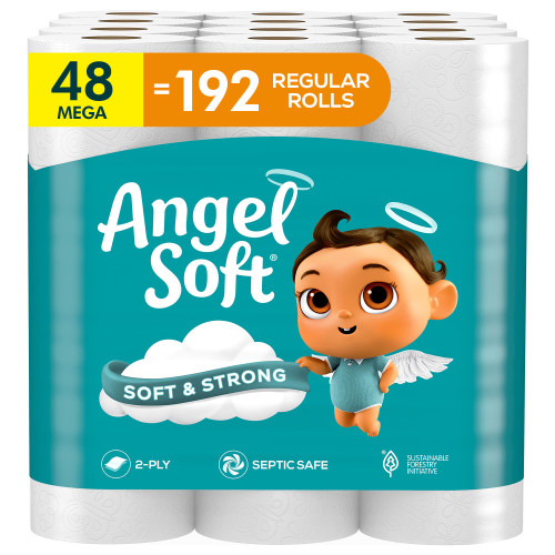 Angel Soft Toilet Tissue, Toilet Paper 48 Mega Rolls = 192 Regular Rolls