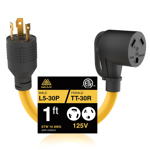 30 Amp Generator to RV Adapter L5-30P Twist Lock Male to TT-30R Female