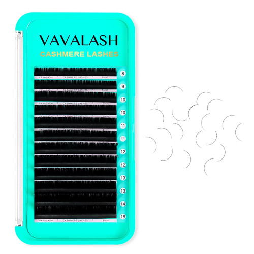 VAVALASH Cashmere Volume Eyelash Extensions 0.03/0.05/0.07 Premium 8-20MM Individual Silk Lashes, Soft Super Matte Black Professional Extension Tray Supplies (0.07-C-11MM)