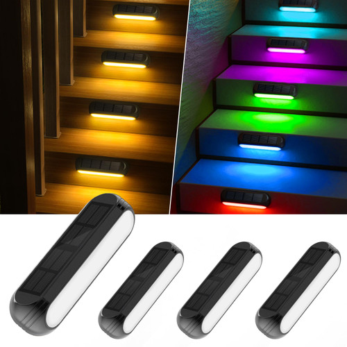 Ahaorigin Solar Outdoor Lights for Deck 4 Pack, Upgraded RGB Solar Fence Lights with Color Changing & Warm White Mode, Waterproof LED Solar Powered Light for Yard, Wall, Stairs, Pool and Step Decor