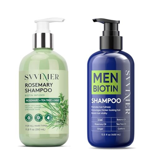 Svvimer Hair Thickening Shampoo for Men - Biotin Volumizing Strengthening Shampoo with Rosemary Tea Tree Oil Caffeine for Hair Thinning