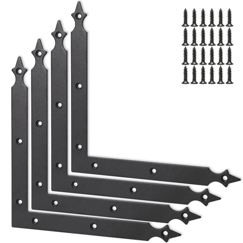 Foxwake Barn Door Decorative Corner Bracket, 7.7 in Matte Black Rustic L Brackets Sliding Door Hardware Decorator for Garage Farmhouse Mirrors Frame Garden Gate(4 Pcs with Screw)