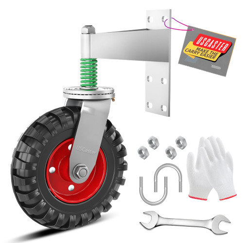 Uscaster Gate Wheel 8inch Fence Gate Wheel for Metal Tube Gate 600lb Capacity 360 Degree Rotation Spring-Loaded Heavy Duty Gate Caster with Screws & Screwdriver