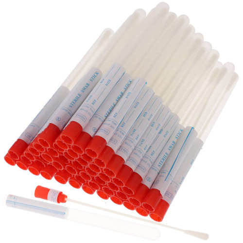 EXCEART 50 Sets Nasopharyngeal Specimen Flocked Swab Nasal Swabs Sterile Individually Wrapped Nylon Flocking Tip Flocked Swab with Tube and Labels for Sampling（Random Color）