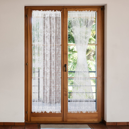 Moslovstar Semi Sheer French Door Curtain 72 Inches Sidelight Privacy Voile Curtains for Living Room Sliding Door with Bonus Tiebacks, 2 Pieces