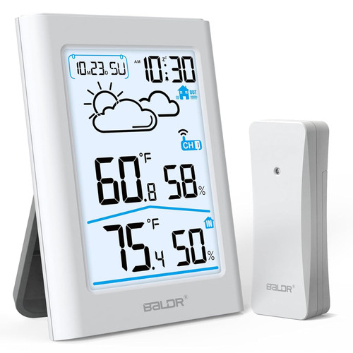 BALDR Indoor Outdoor Thermometer Wireless with Clock, Battery Powered Weather Station Indoor Outdoor, Portable Outside Temperature Monitor for Home Patio