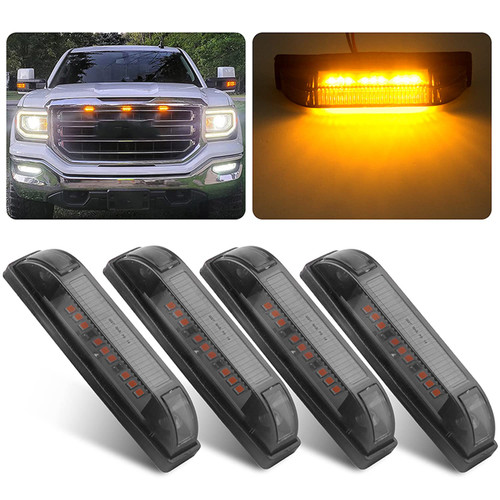 Partswcgg 4Pcs 4" Inch Smoked Amber LED Front Grille Marker Lights Kit 9LED
