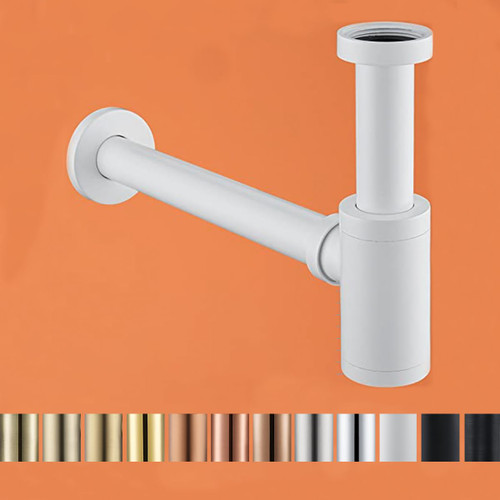 RANDOM Brass Contemporary Round Bottle P Trap 1 1/4,Matte White Basin Sink Waste Drain P Trap Kit. 83888MW
