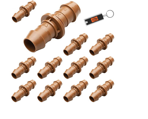 12 Pack Drip Line Irrigation Fittings for 1/2” Drip Line Hose Tubing, Compatible with Rain Bird XFF-COUP 17mm Drip Line Connectors, Includes LED Light