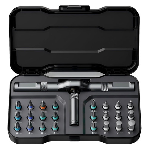 ATuMan 24 in 1 magnetic ratchet screwdriver set, Mini Bit Driver Kit with Reversible T-Handle, 40-Tooth Magnetic Multi-Bit Tool for Tight Spaces, Furniture Assembly, Bike Repair & EDC, with Case
