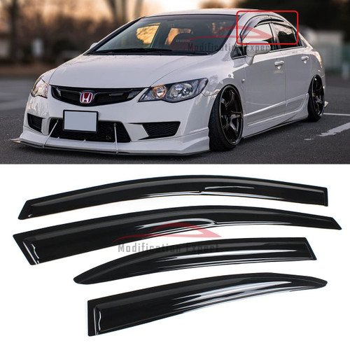 Fits for 2006-2011 Honda Civic 4 Door Sedan JDM 3D Wavy Mugen Style Window Visors Rain Guards Deflectors