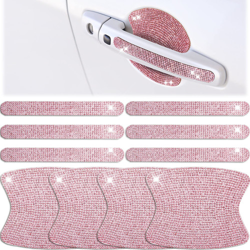 Frienda 10 Pcs Bling Car Door Handle Protector Rhinestone, Pink