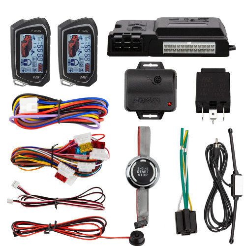 EASYGUARD EC207-M9 2 Way Car Alarm System with 1.73'' LCD Pager Display Push Start Button Remote Engine Timer Engine Start DC12V
