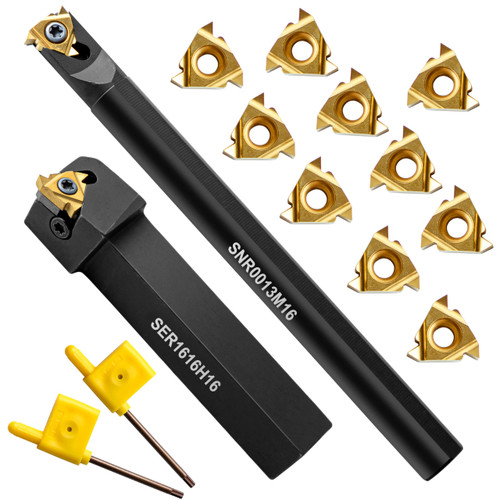 IWONGO 1/2" & 5/8" Threading Tool Holder Combo, Internal & External 16ER 16IR Indexable Threading Kit, Nitrided Precision for Metal Lathe, 10pcs Inserts Included
