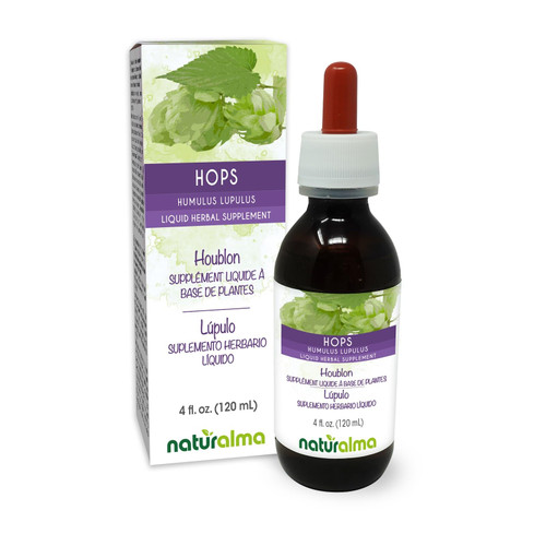 Naturalma Hops (Humulus lupulus) strobilus or Cone (Female Flowers) Alcohol-Free Tincture - 4 fl oz Liquid Extract in Drops - Herbal Supplement - Vegan