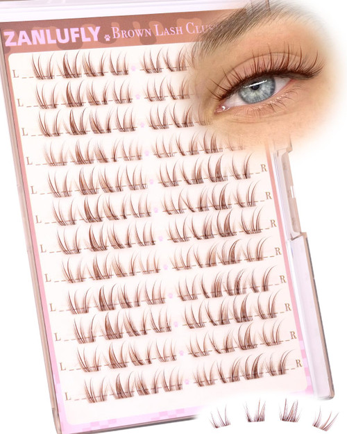 Ultra Natural Lash Clusters Brown Eyelash Clusters 8-11MM Short Cluster Lashes Wide Band Lash Extension Dark Brown Cluster Eyelash Extensions Left & Right Cat Eye Individual Lashes by ZANLUFLY