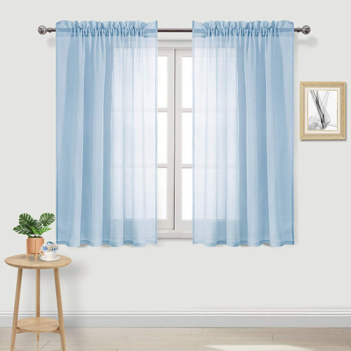 DWCN Sky Blue Sheer Curtains 54 Inch Long for Living Room 2 Panels