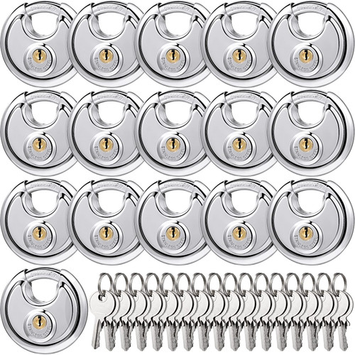 Chumia 16 Pack Padlocks Keyed Alike, Stainless Steel 2-3/4 Wide, 3/8 Shackle Disc Locks for Outdoor, Storage Units, Garages, Gym Lockers(Silver)