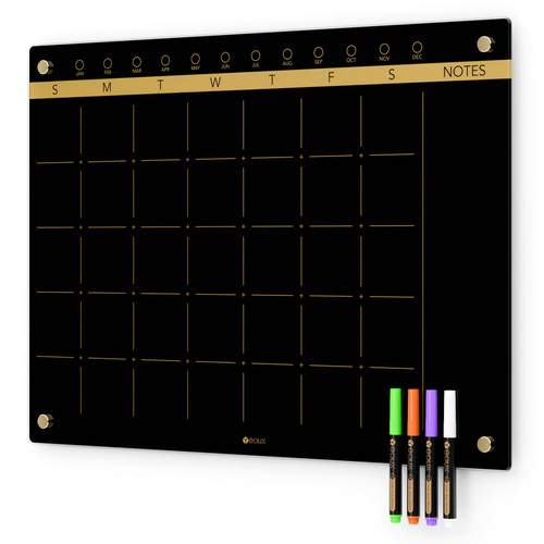 Yeoux Black Glass Monthly Dry Erase Calendar Board for Wall, 17" x 23"