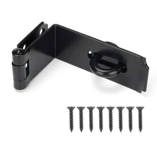 HILLMASTER Door Hasp Latch 90 Degree, 7-3/4" Extra Thick Heavy Duty Steel Safety Gate Door Lock Padlock Clasp Hasp Lock Latch for Fence Gate Barn Door Shed Closet Cabinet, Black Finish