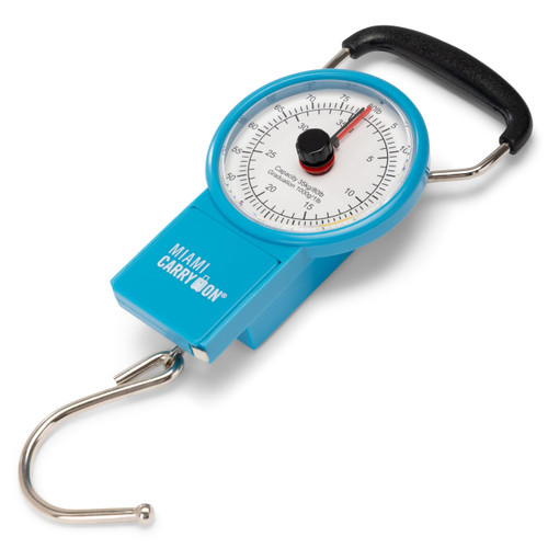 Miami Carry On Mechanical Luggage Scale with Tape Measure, 80 lb, Blue