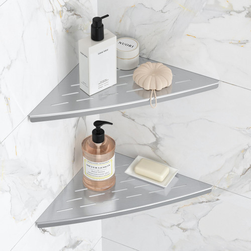 Qeke 2 Pack Corner Shower Shelf Brushed, 11.5" Recessed Tile Shower Shelf