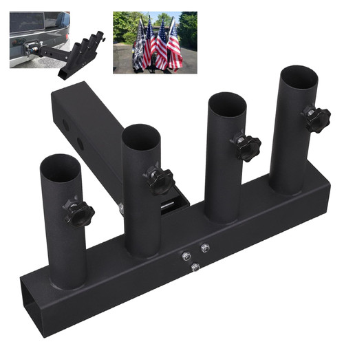 VANROUG Upgrade Hitch Mount 4 Truck Flag Pole Holder,Fishing Rod Storage Rack Adjustable Angle for Any Vehicle with Standard 2" Hitch Receiver,Black
